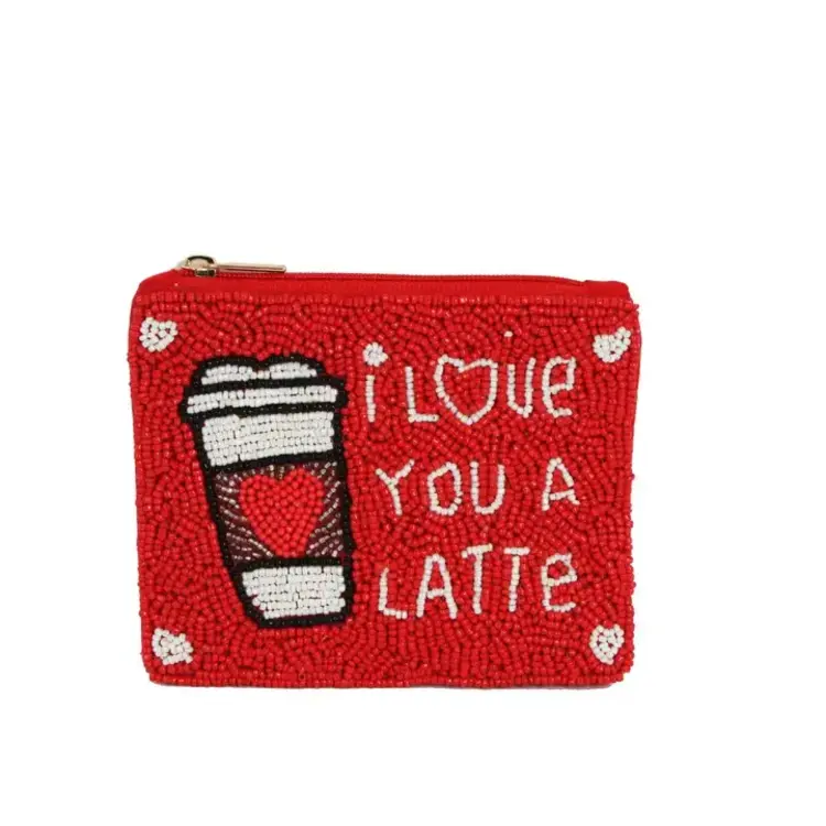 Nima Accessories Fully Beaded Love A Latte Theme Coin Purse