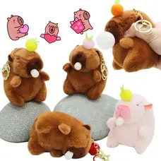 Cap Zone Drooling Capybara Fuzzy Faux Fur Plushie Key Chain
