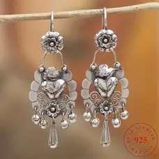 Bohemian Retro Flower Silver Earrings