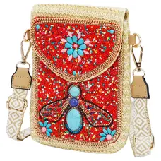 Cap Zone Queen Bee Flower Artisan Beaded Crossbody Bag