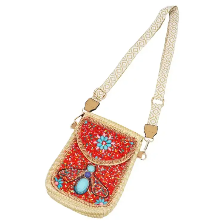 Cap Zone Queen Bee Flower Artisan Beaded Crossbody Bag