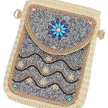 Cap Zone Wavy Daisy Flower Artisan Beaded Crossbody Bag