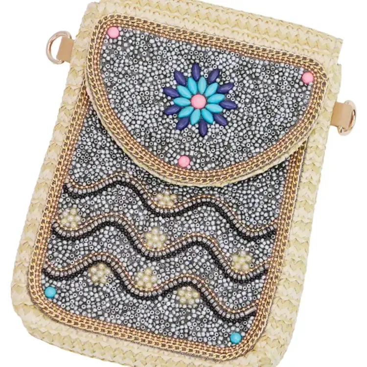 Cap Zone Wavy Daisy Flower Artisan Beaded Crossbody Bag