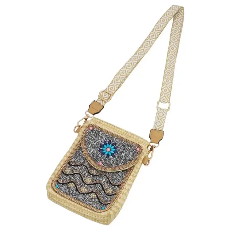 Cap Zone Wavy Daisy Flower Artisan Beaded Crossbody Bag