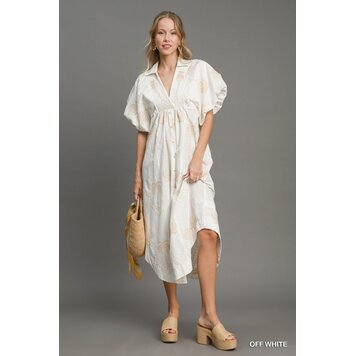 Umgee Palm Tree Embroidered Midi Dress Off White S