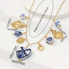 Hand-Painted Ceramic Multi-Heart Charm Necklace