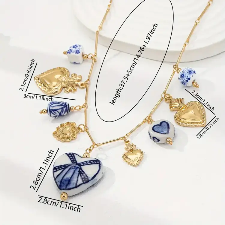 Hand-Painted Ceramic Multi-Heart Charm Necklace