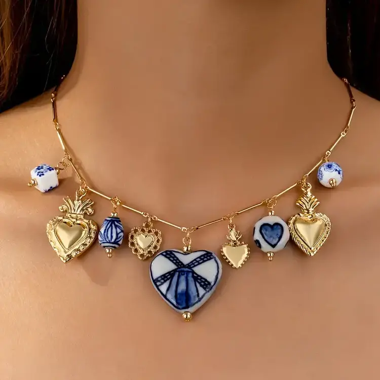 Hand-Painted Ceramic Multi-Heart Charm Necklace
