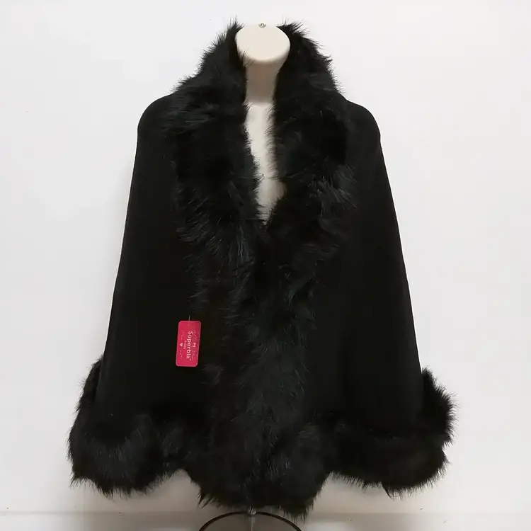 Superbia Black Faux Fur Cape Shawl