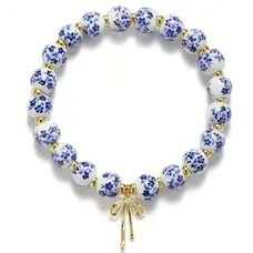 Ceramic Blue Flowers with Bow Bracelet