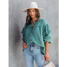 Button Down Denim Jacket Green L