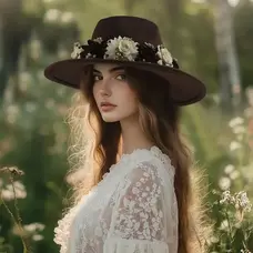 White and Dark Brown Floral Cowboy Hat