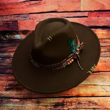 Bohemian Style Bow Feather Hat Dark Brown