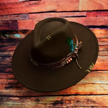 Bohemian Style Bow Feather Hat Dark Brown