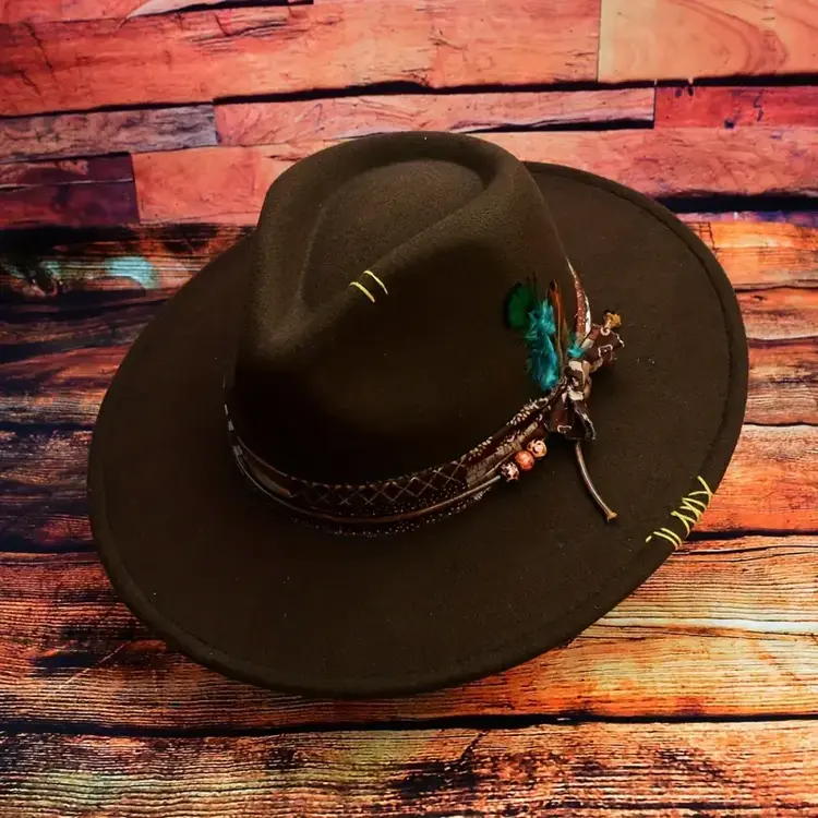 Bohemian Style Bow Feather Hat Dark Brown