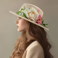 White and Pink Floral Cowboy Hat Beige