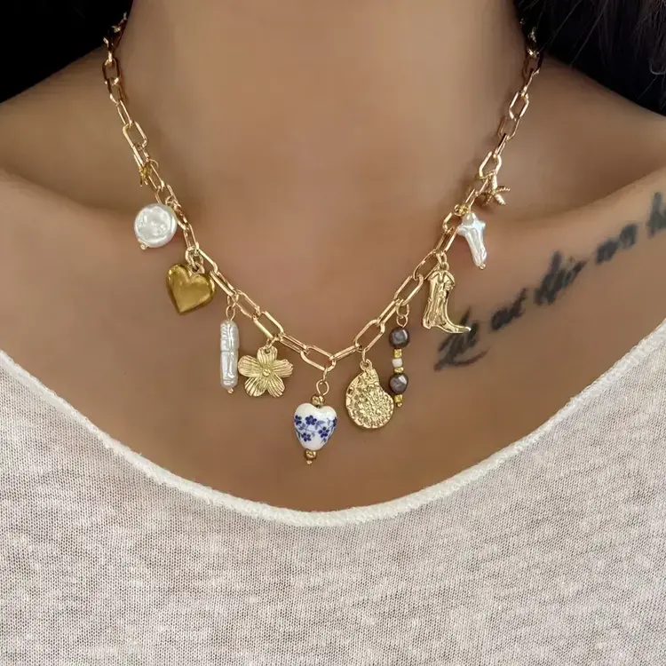 Ceramic Heart Boot Pendant Charm Necklace