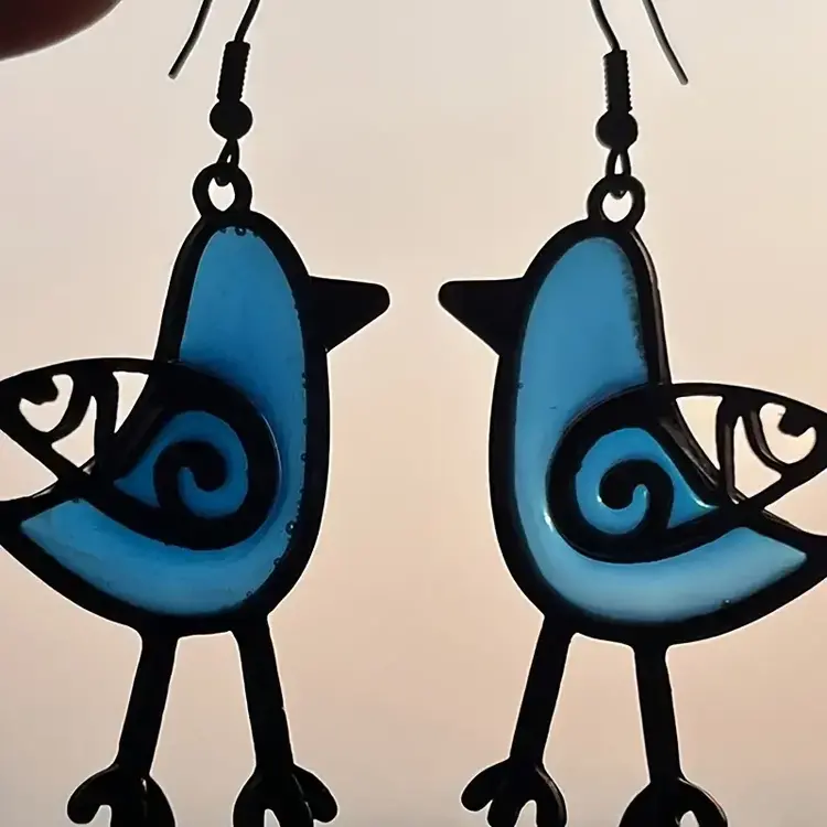 Bird Drop Earrings Blue