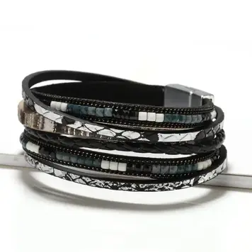 Multi layered PU Leather Bracelet- Black
