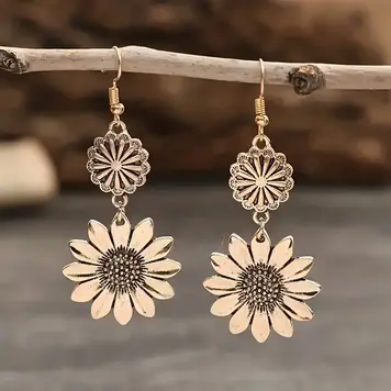 Sunflower Drop Dangle Earrings Gold