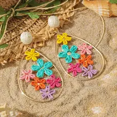 Raffia Teardrop Multicolor Earrings