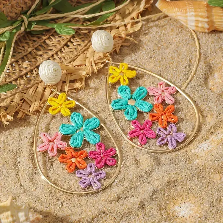 Raffia Teardrop Multicolor Earrings