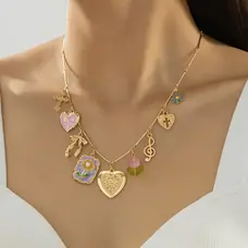 Music Note and Floral Pendants Necklace
