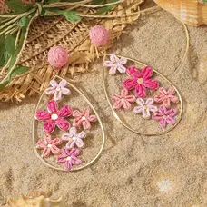 Raffia Teardrop Pink Earrings