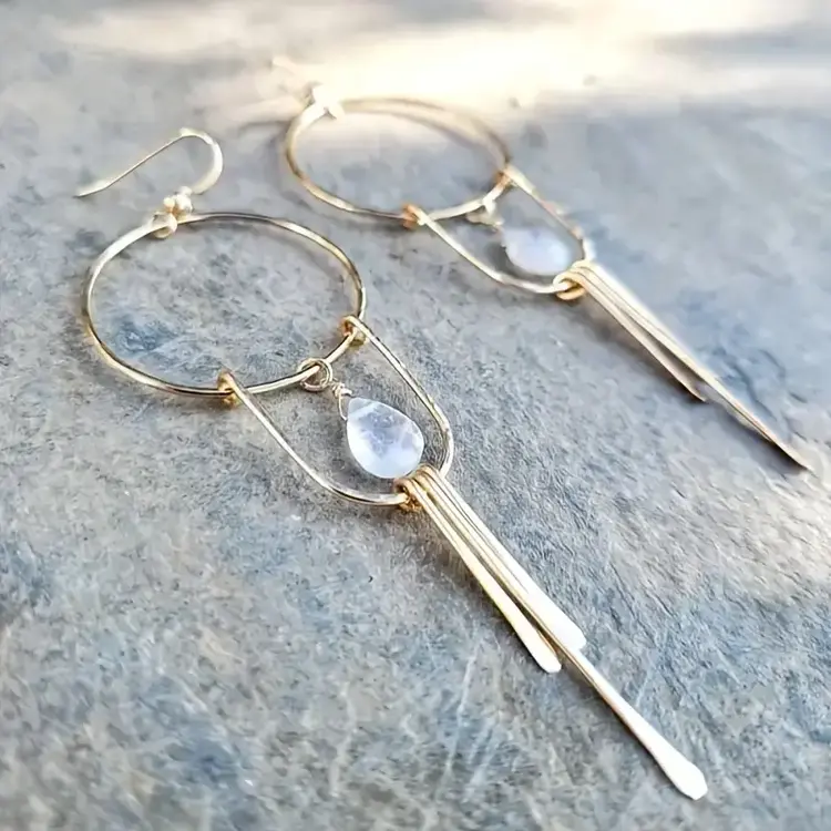 Vintage Circle Gemstone Tassel Drop Earrings