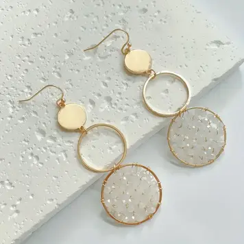 Beaded Layered Circle Drop Earrings White