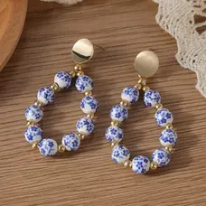 Blue and White Porcelain Circle Beads Earrings