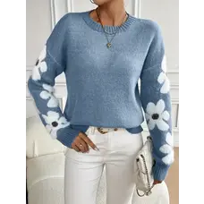 Floral Sleeves Sweater Blue XL