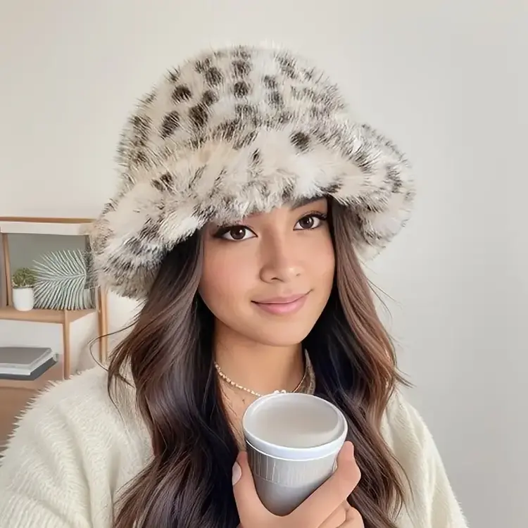 Leopard Print Faux Fur Plush Hat