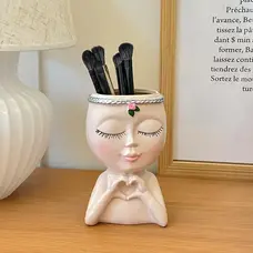 Heart Hands Girl Face Vanity Brush Holder
