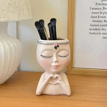 Heart Hands Girl Face Vanity Brush Holder
