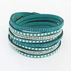 Multi layer Faux Leather Bracelet with Sparkling Rhinestones