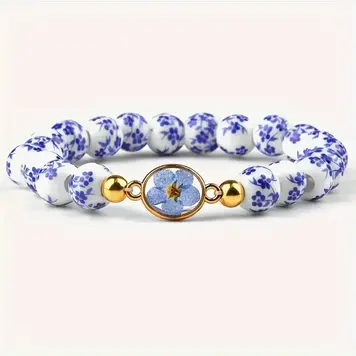 Ceramic Blue Flowers with Flower Resin Bracelet