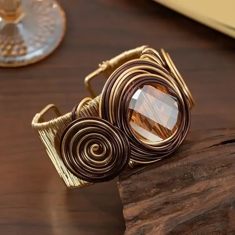 Spiral Gem Cuff Bracelet Copper