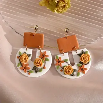 3D Polymer Clay Flower Earrings Orange