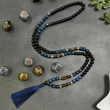 Long Tassel Pendant Necklace Dark Blue