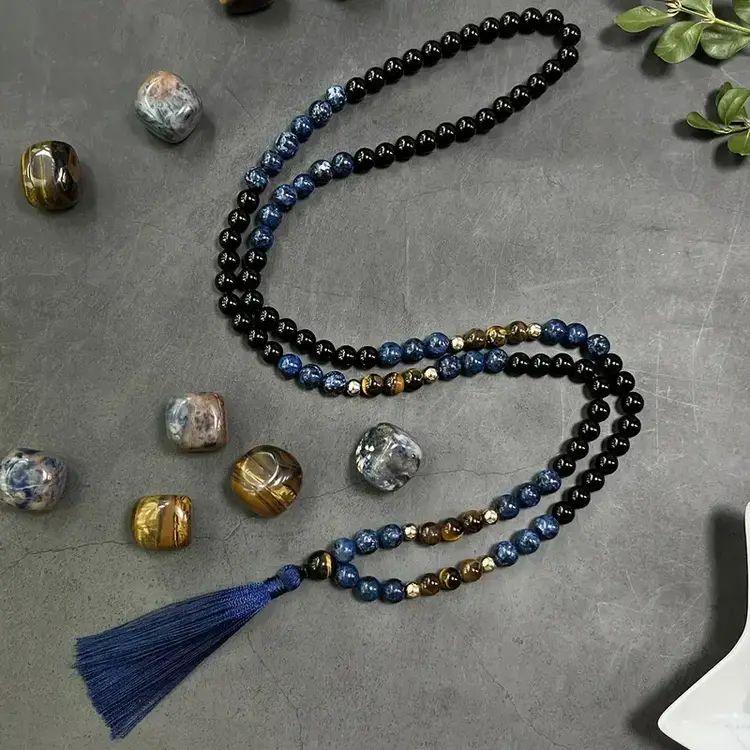 Long Tassel Pendant Necklace Dark Blue