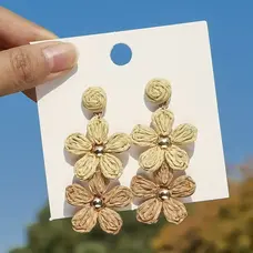 Raffia Drop Earrings Khaki