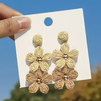 Raffia Drop Earrings Khaki