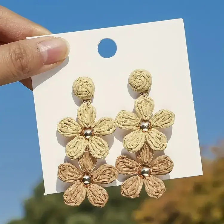 Raffia Drop Earrings Khaki