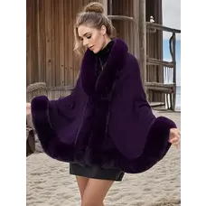 Elegant Faux Fur Cape Coat Purple