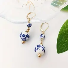 Blue and White Porcelain Bead Earrings