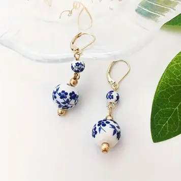 Blue and White Porcelain Bead Earrings