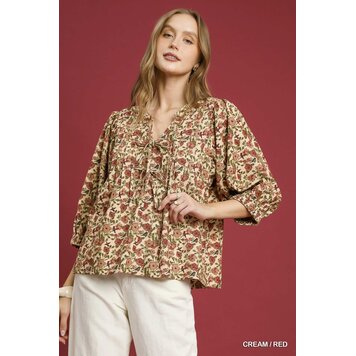 Umgee Vintage Floral Pintuck Blouse