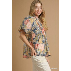 Umgee Floral Puff Sleeve Peasant Blouse