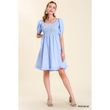 Umgee Smocked Chest & Puff Balloon Sleeve Dress with No Lining